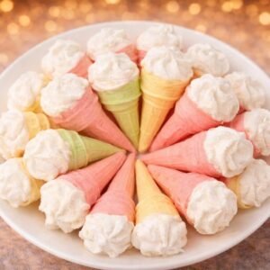 MARSHMALLOW CONEمارشميللو الآيسكريم بطعم الفانيلا و الفراولة مقرقش