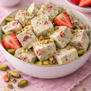PISTACHIO CRUNCHY ICECREAM WITH STRAWBERRY
آيسكريم بيستاشيو مع قطع الفراولة مقرقش