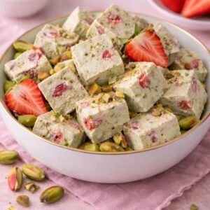 PISTACHIO CRUNCHY ICECREAM WITH STRAWBERRY
آيسكريم بيستاشيو مع قطع الفراولة مقرقش